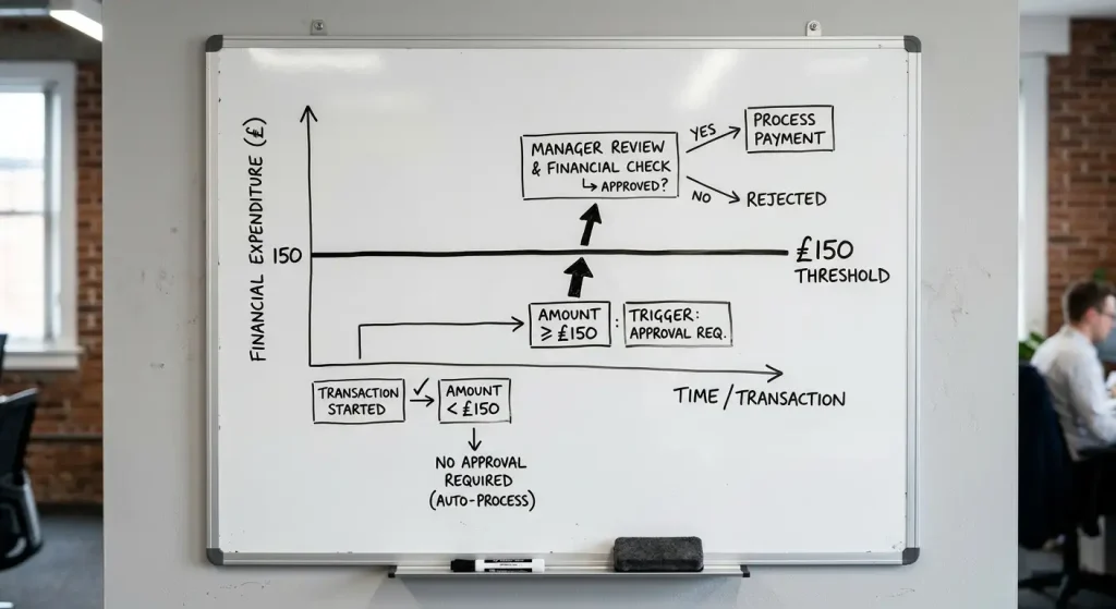 Diagram showing 150 pound net deposit threshold triggering financial risk assessment