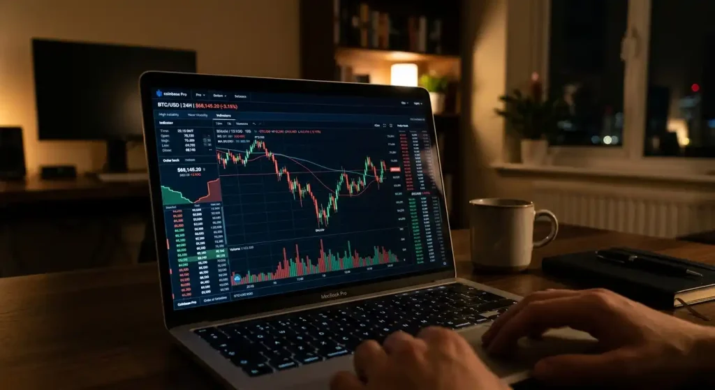 Chart showing Bitcoin price fluctuation over a single day highlighting volatility risk