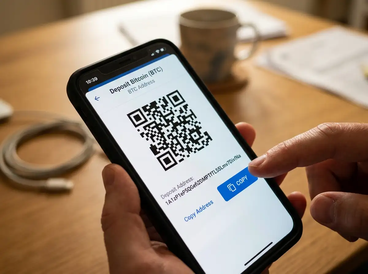 Bitcoin wallet deposit address and QR code for casino transfer