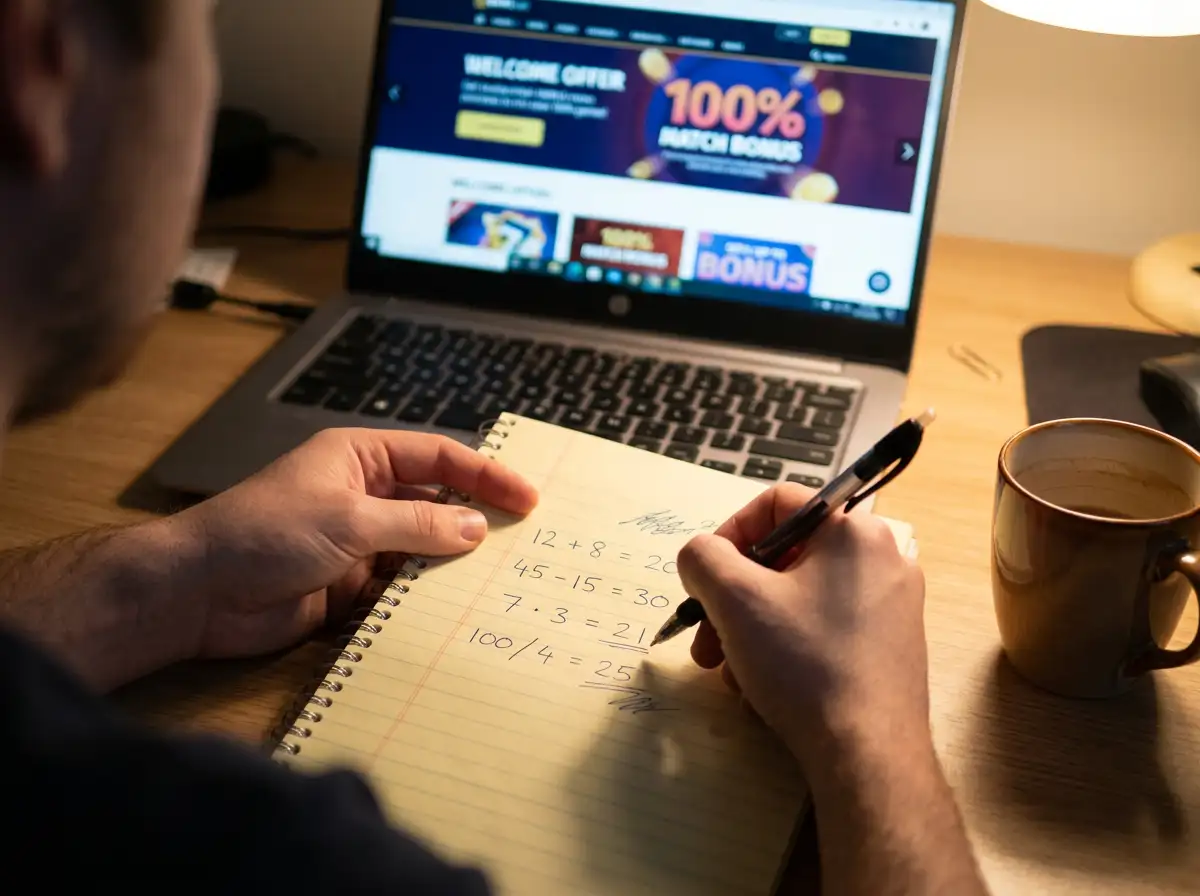 Calculation showing the real cost of a 40x wagering requirement on a casino bonus