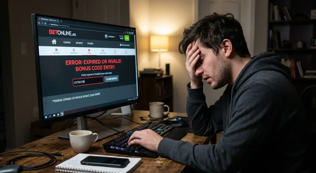 Red error message warning that an entered bonus code has expired or is invalid