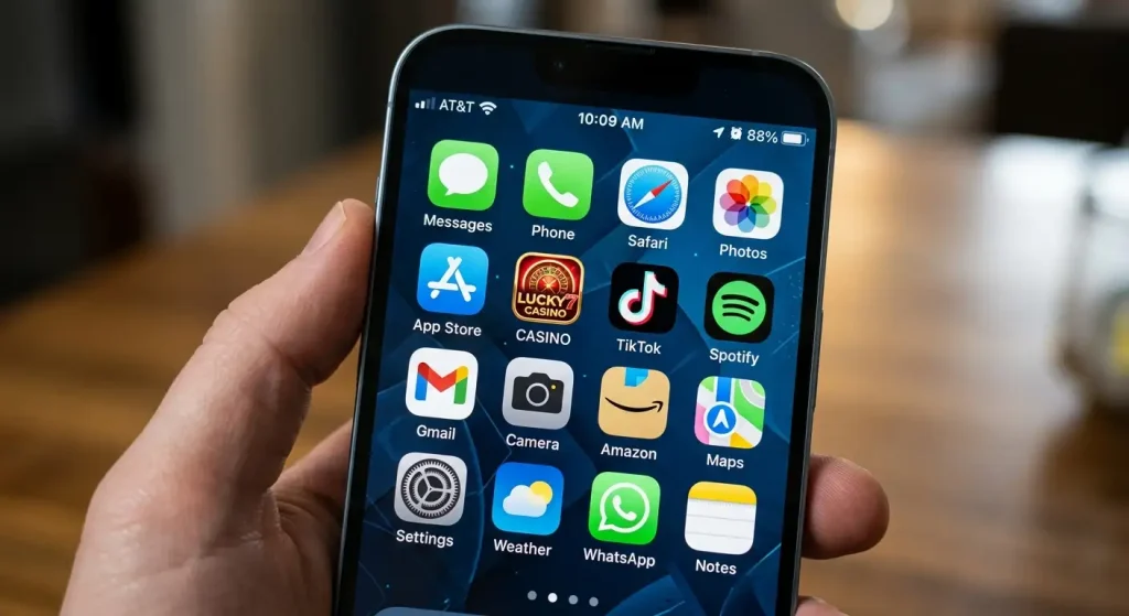 Casino shortcut icon added to smartphone home screen alongside other apps