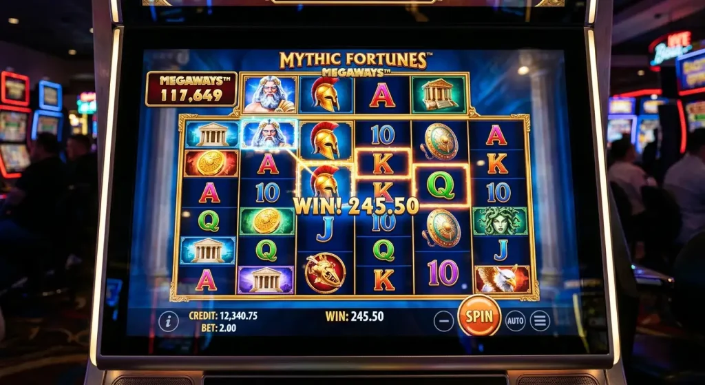 Megaways slot showing variable reel sizes with thousands of paylines active