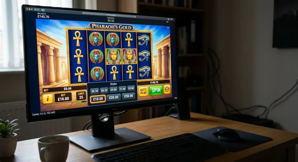 Offshore slot game offering higher stake options of ten, twenty and fifty pounds