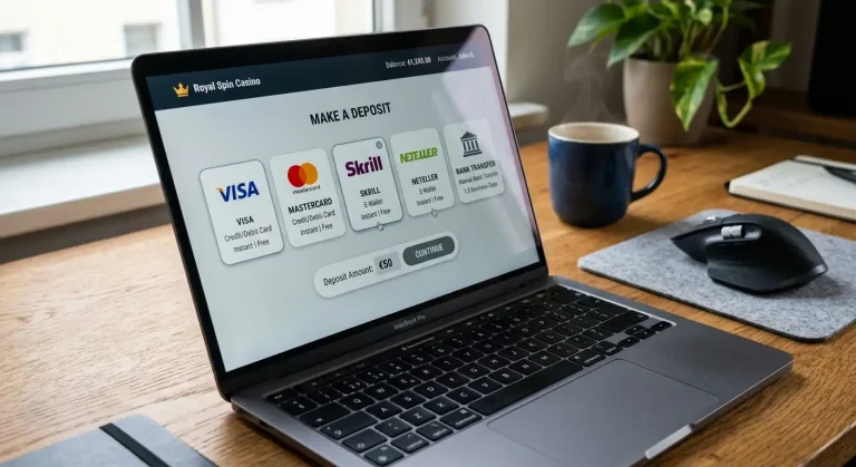 Casino deposit interface showing multiple payment method options for UK players
