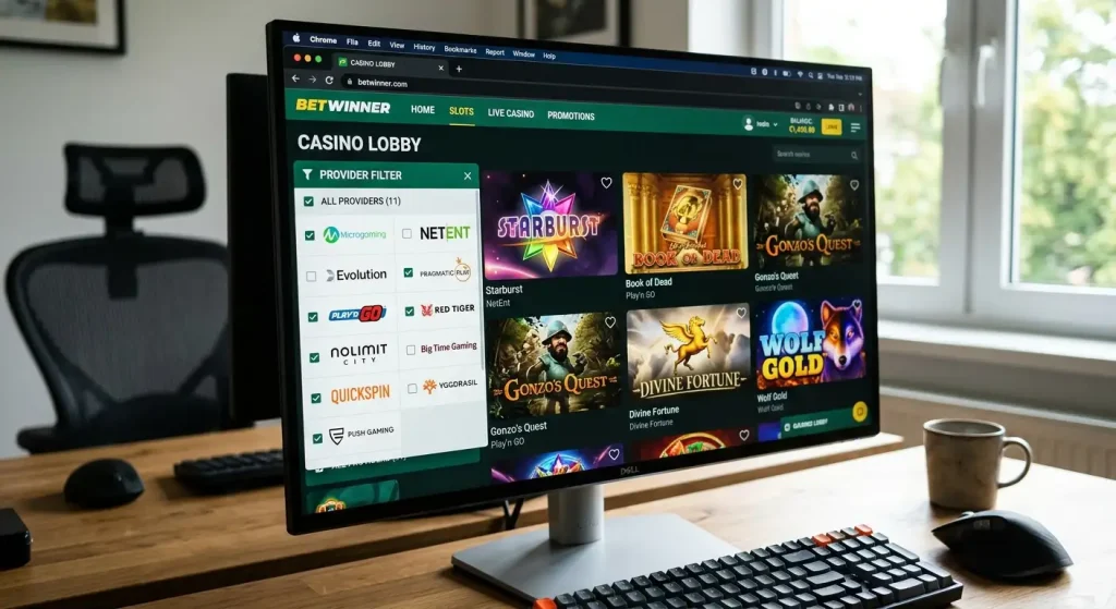 Multiple game provider studio logos displayed on casino platform interface