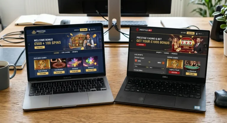 Two casino platform interfaces displayed side by side showing brand name comparison
