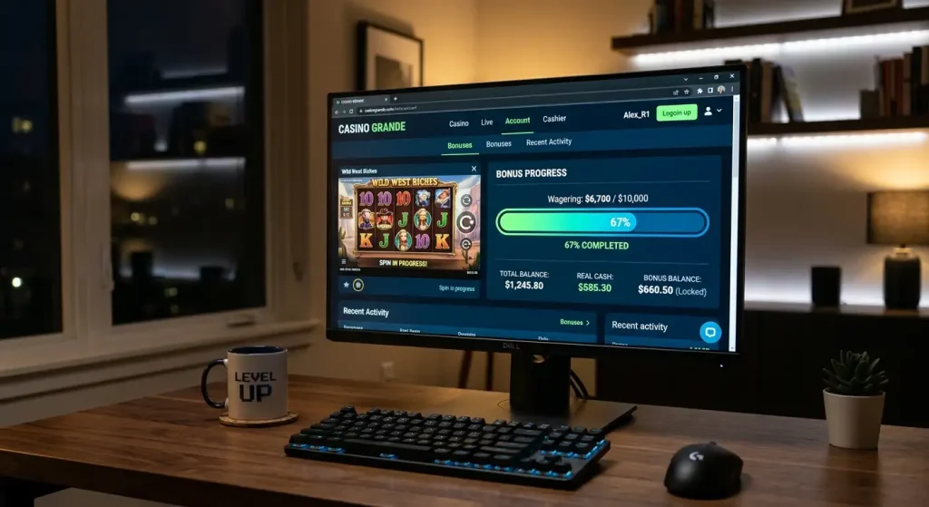 Casino bonus wagering progress bar showing completion percentage