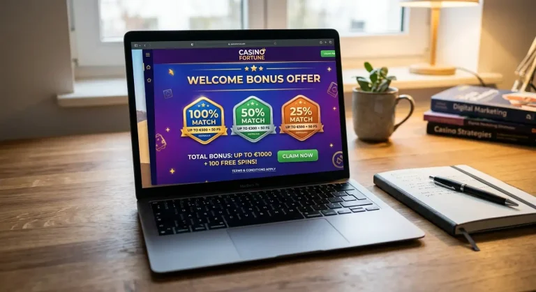Prestige Casino welcome bonus offer display with match percentage tiers