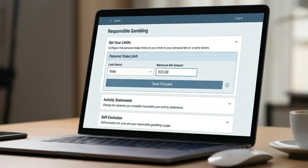 Responsible gambling settings page configuring a custom personal maximum stake limit