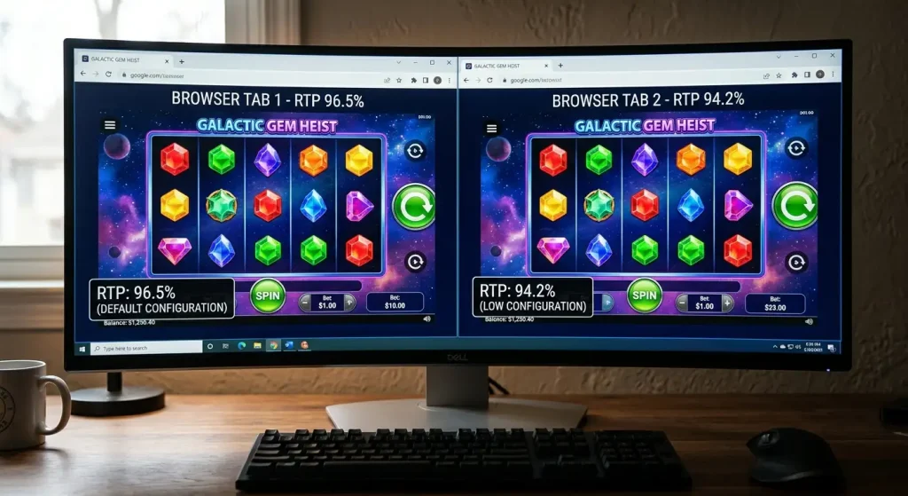 Comparison showing same slot game running at different RTP configurations