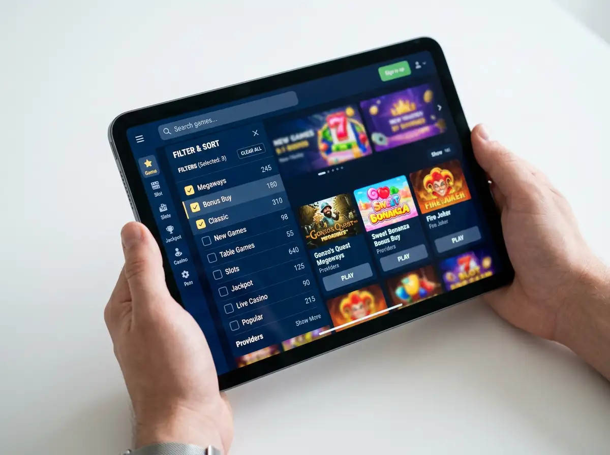 Slot category filters and lobby navigation tools