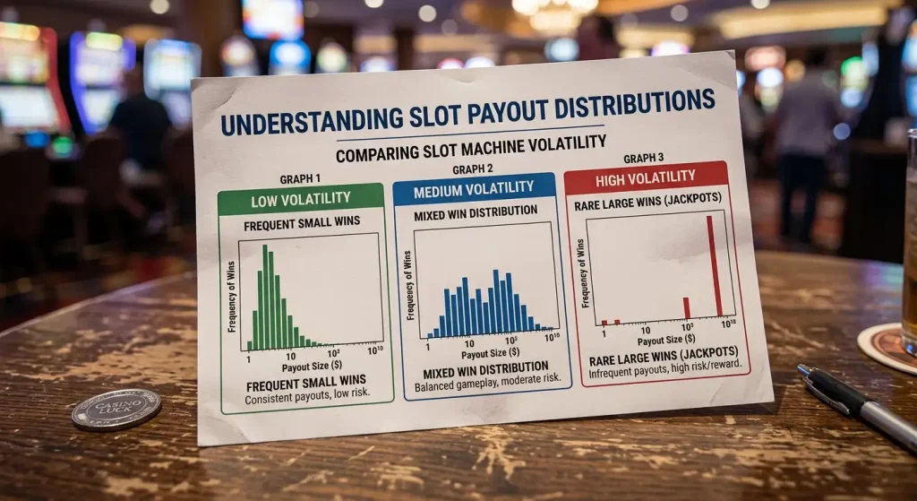 Visual guide comparing low medium and high volatility slot payout patterns