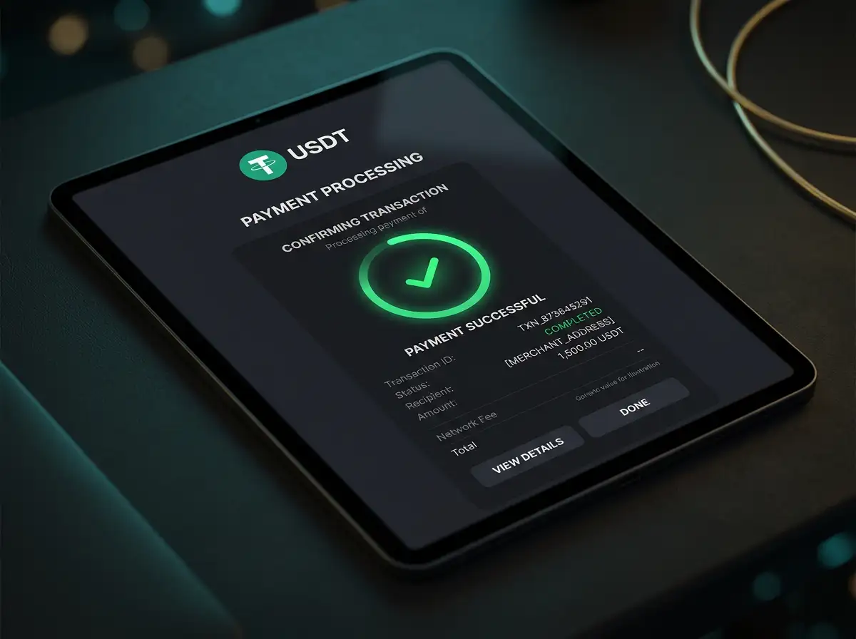 Tether USDT stablecoin transaction screen for an online casino deposit