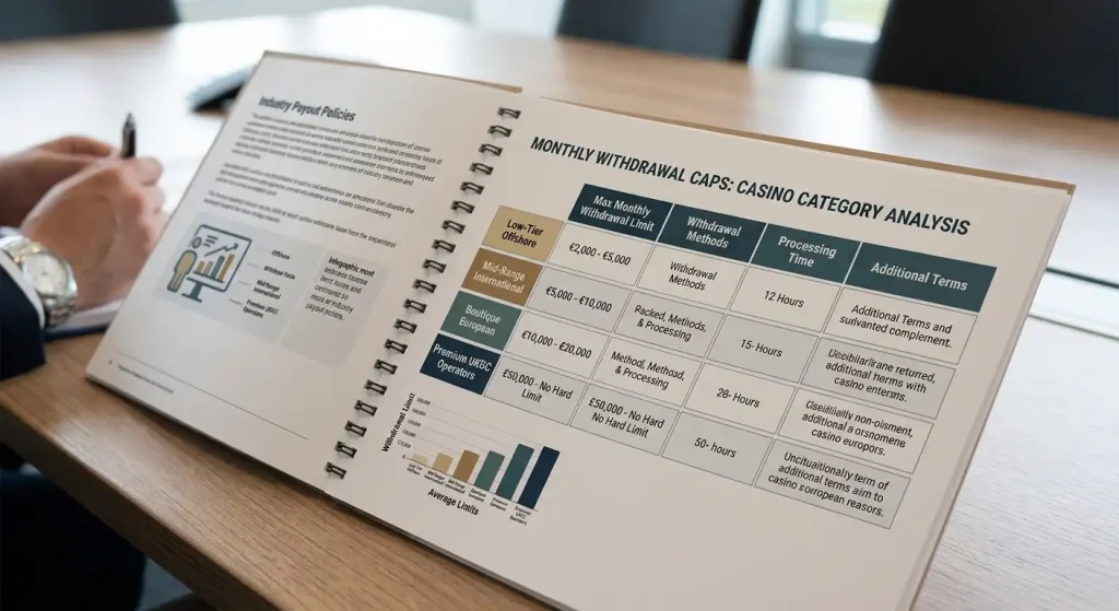 Chart comparing monthly withdrawal caps across offshore and premium UKGC casino categories