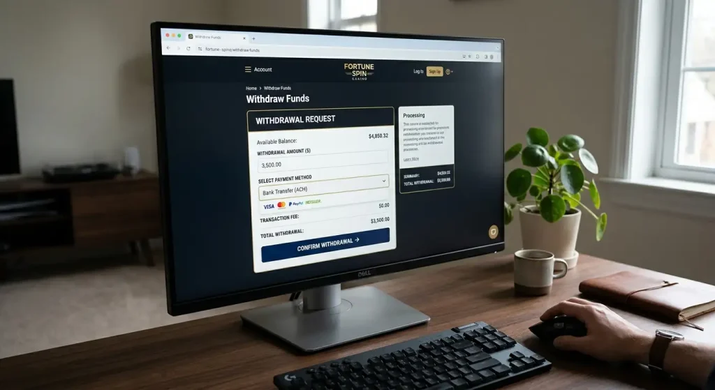 Withdrawal request form with amount field, payment method dropdown and confirm button